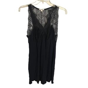 Fleur't Intimates Women's Black Romantic Lace Bodice T-Back Chemise Sz Large